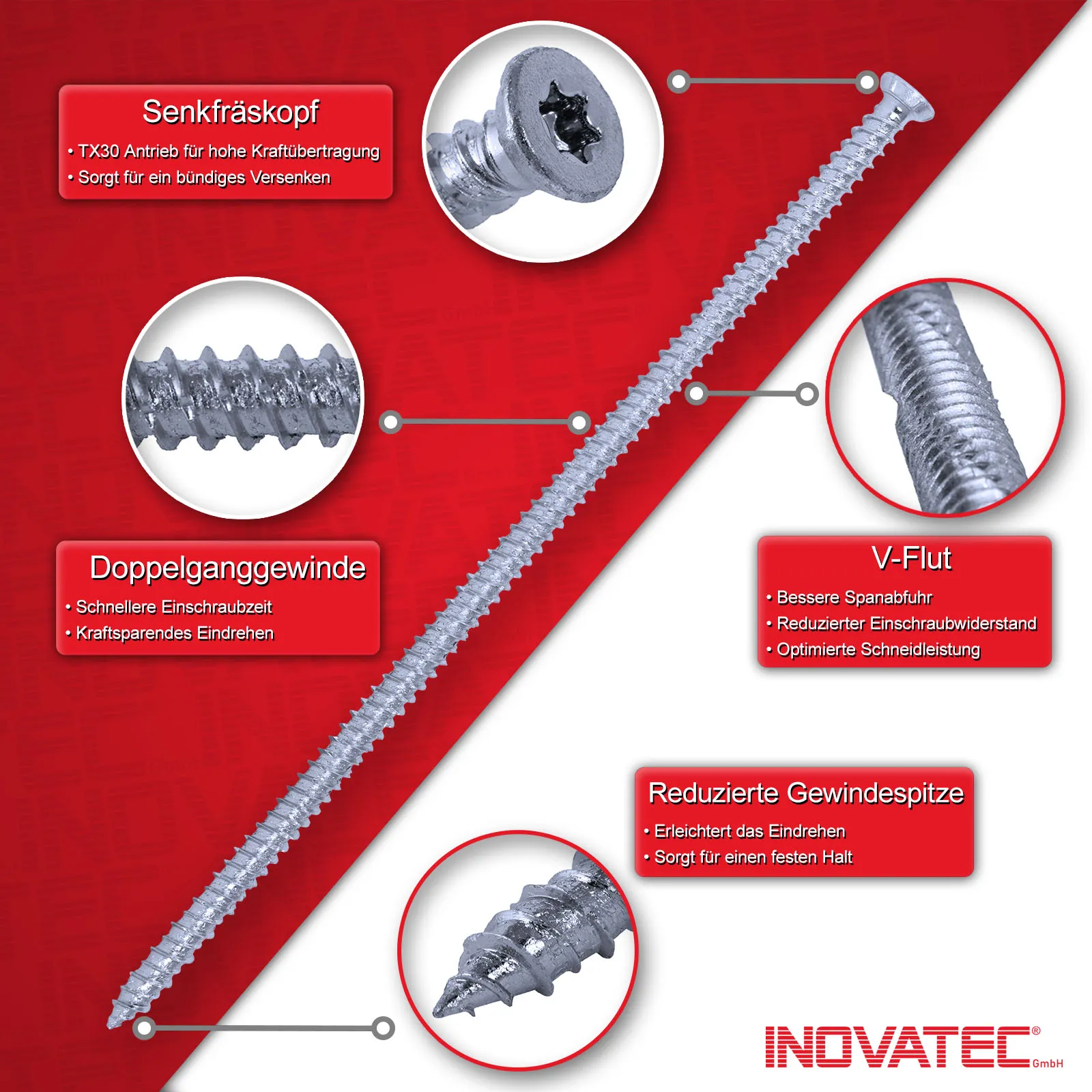 INOVATEC Fensterrahmenschrauben TX30 Senkkopf 7,5 x 40-252 mm inkl. Bit – Bild 2