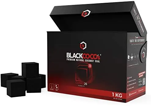 BLACKCOCO’s Shisha Kohle 1KG CUBES25 Naturkohle Kokosnuss und BBQ – Hochwertige Kokos Coal Briketts für Wasserpfeife & Grill – Shisha Würfel Kohlen & Grillkohle mit Langer Brenndauer – Bild 2