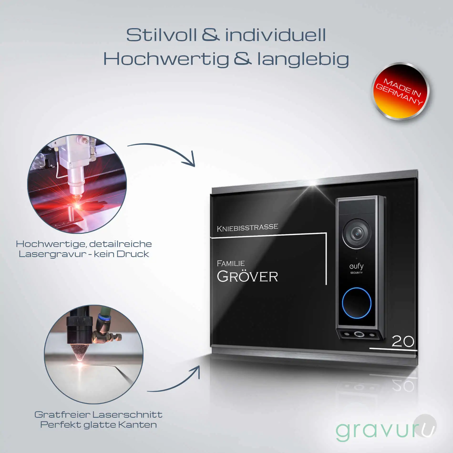 Klingelplatte aus Acrylglas auf Edelstahl für die Eufy Dual E340 – Bild 3